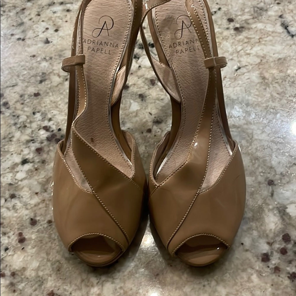 Adrianna Papell tan heels shoes pageant